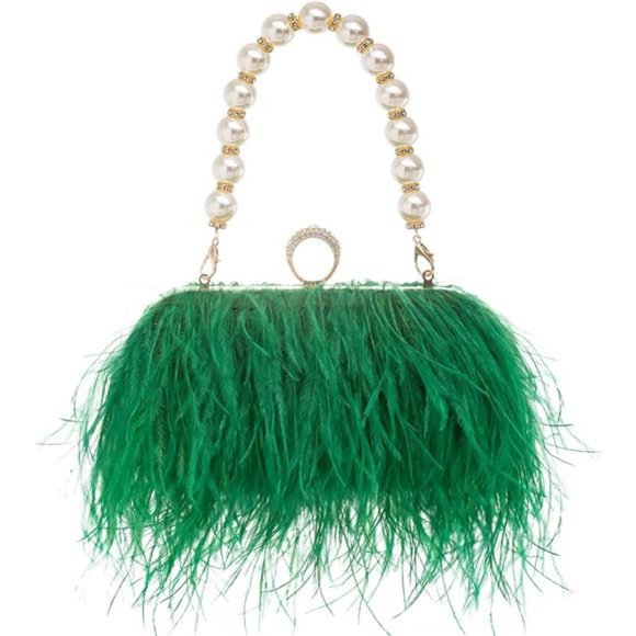 Women Real Natural Ostrich Feather Evening Bags Purses Clutch Vintage Banquet